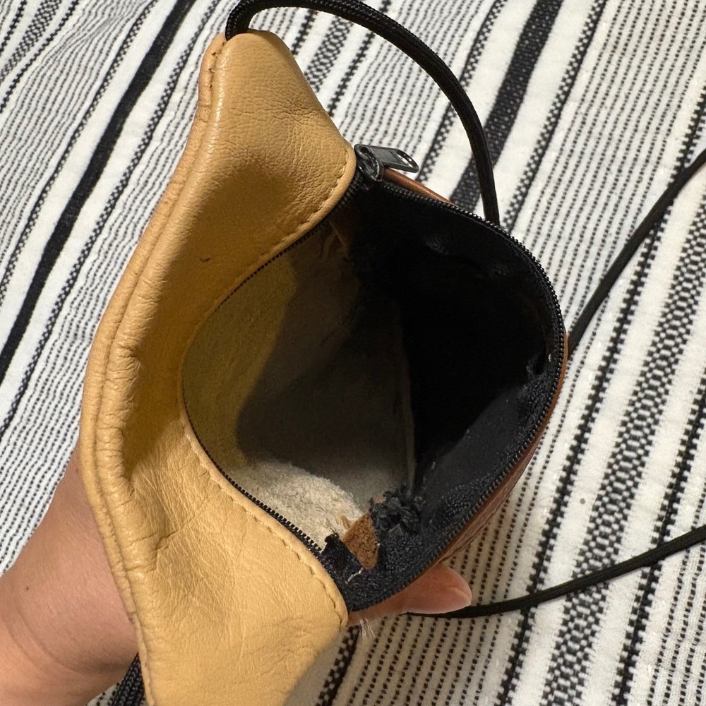 Leather Crossbody Phone Bag Small Tan Brown Zipper Shoulder Purse - Picture 5 of 9